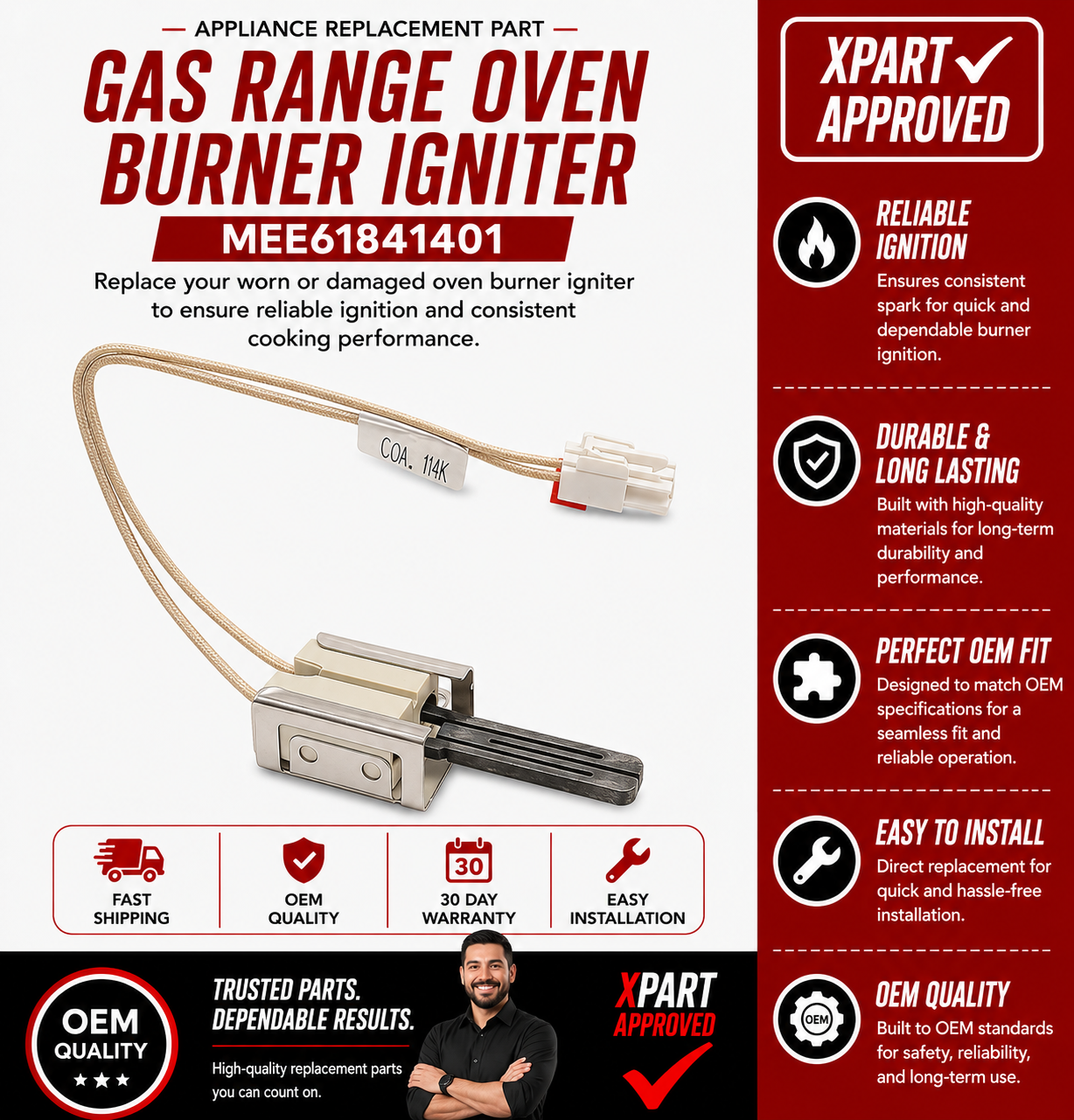 LG Gas Range Won't Ignite – Oven Burner Igniter MEE61841401 | OEM & XPart Options