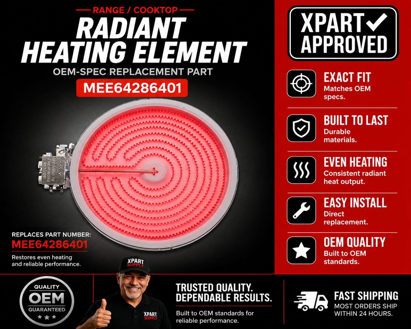 LG MEE64286401 Radiant Surface Element — Fixes Burner That Won't Heat