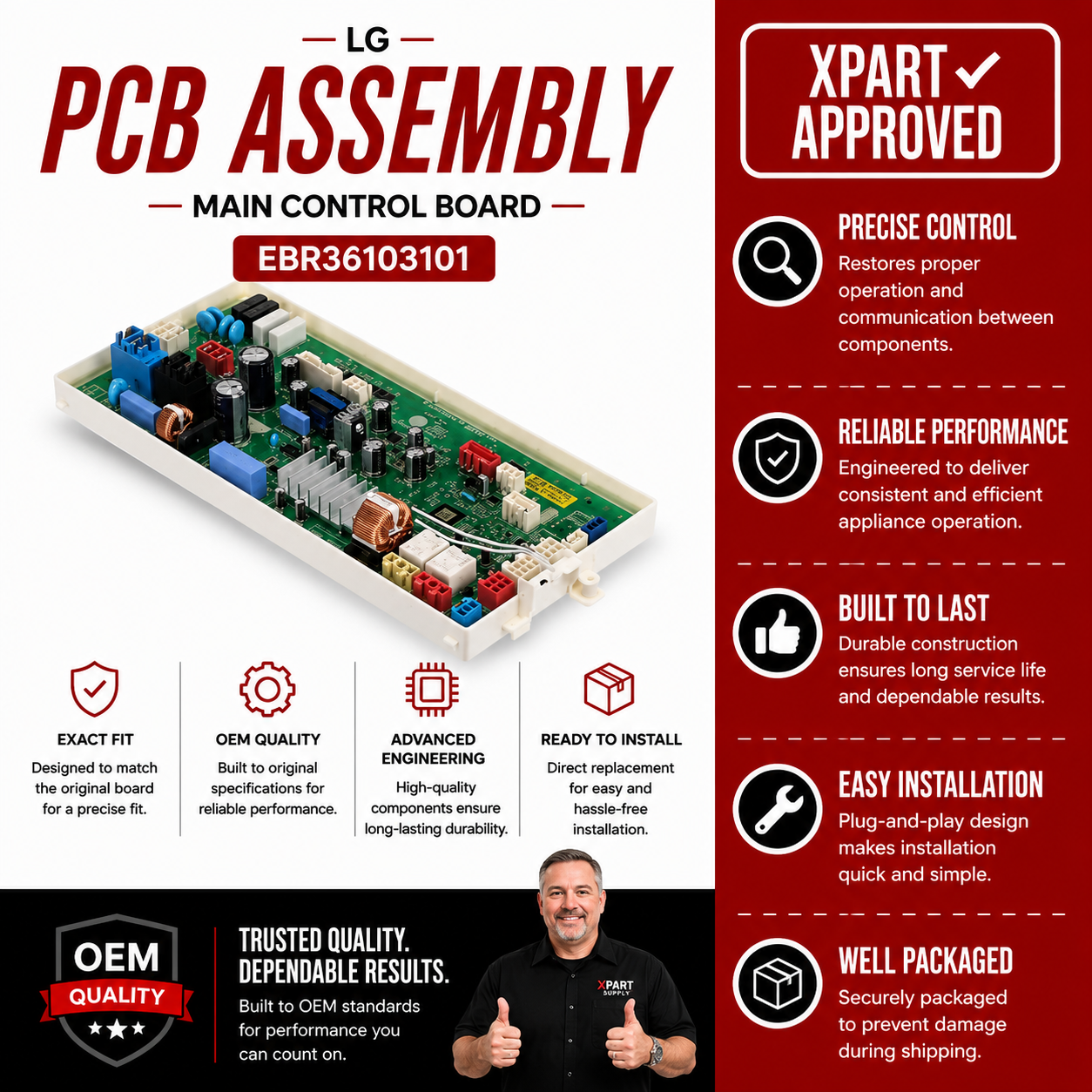 LG Main Control Board EBR36103101 — Dishwasher Won't Start or Complete Cycle