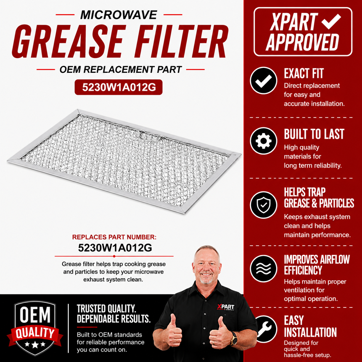 LG Microwave Grease Filter 5230W1A012G — Restore Ventilation & Remove Cooking Grease