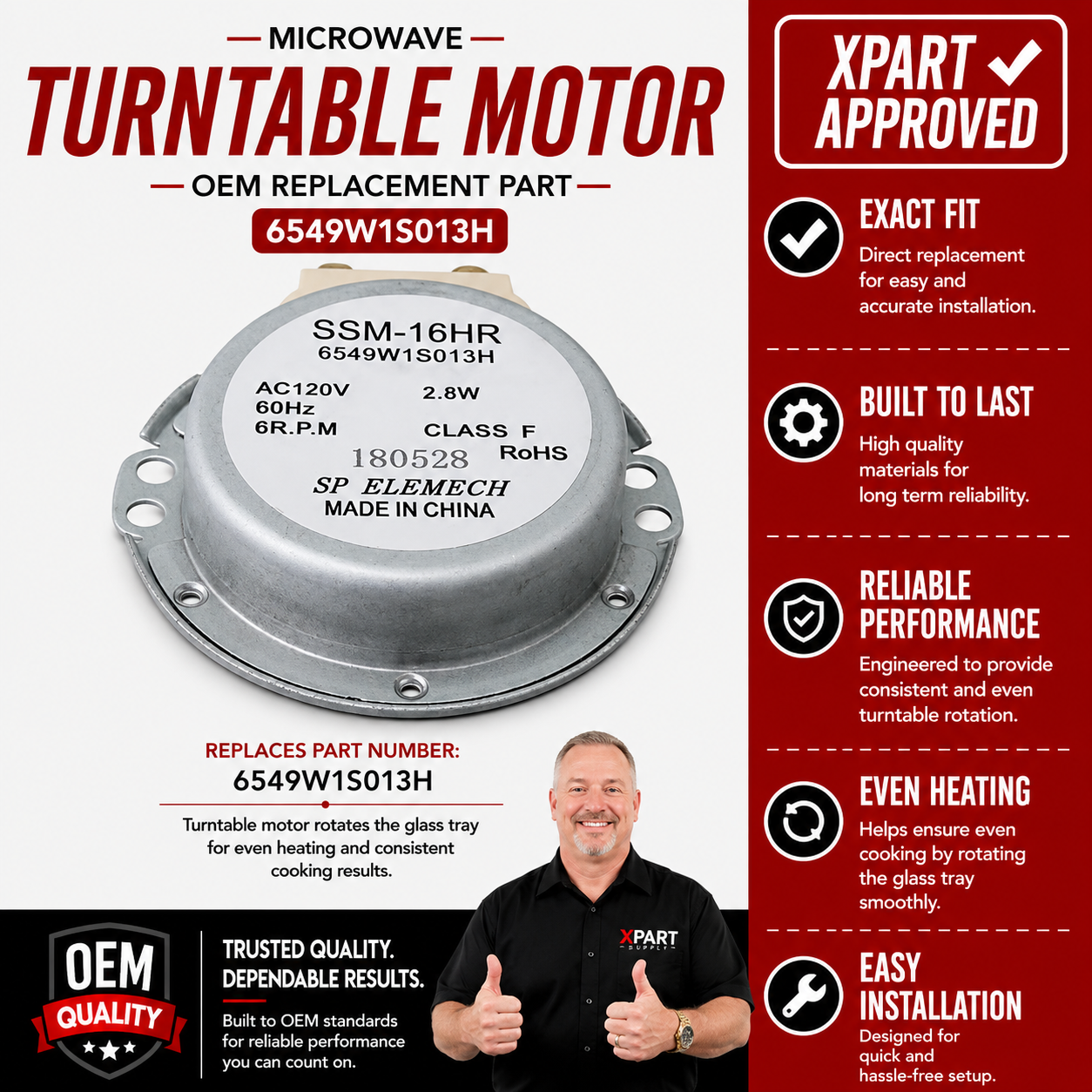LG Microwave Turntable Motor 6549W1S013H — Restore Even Heating & Smooth Plate Rotation
