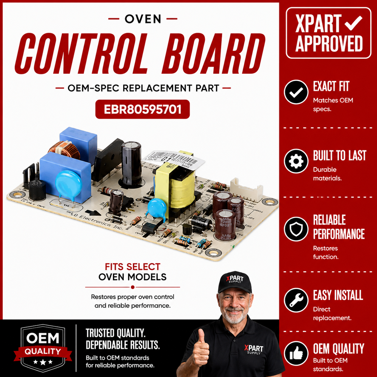 LG Oven Control Board EBR80595701 – Fixes Won't Heat, Error Codes & Temperature Failure