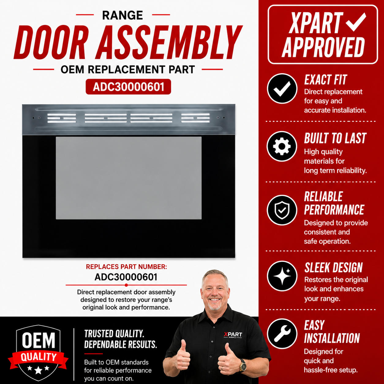 LG Range Door Assembly ADC30000601 — Fixes Broken, Cracked or Damaged Oven Door
