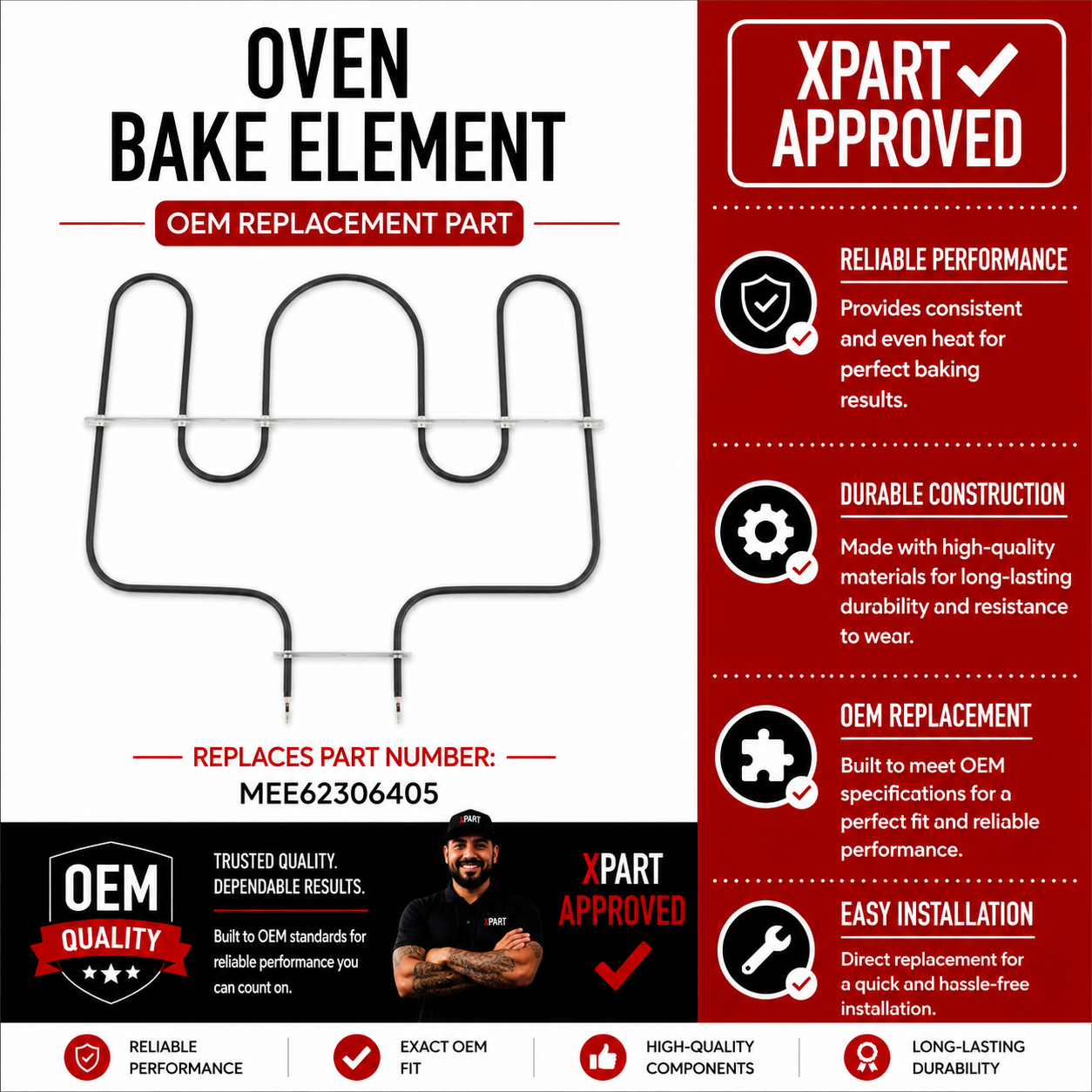 LG Range Oven Bake Element MEE62306405 — Restore Oven Heat
