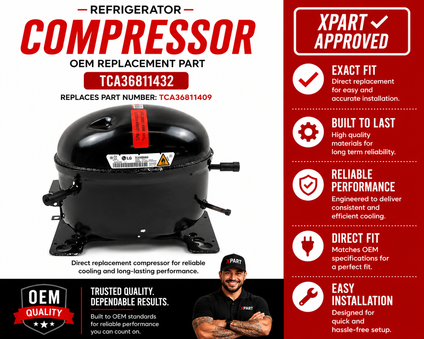LG Refrigerator Linear Compressor TCA36811432 — Fix Fridge Not Cooling or Compressor Failure
