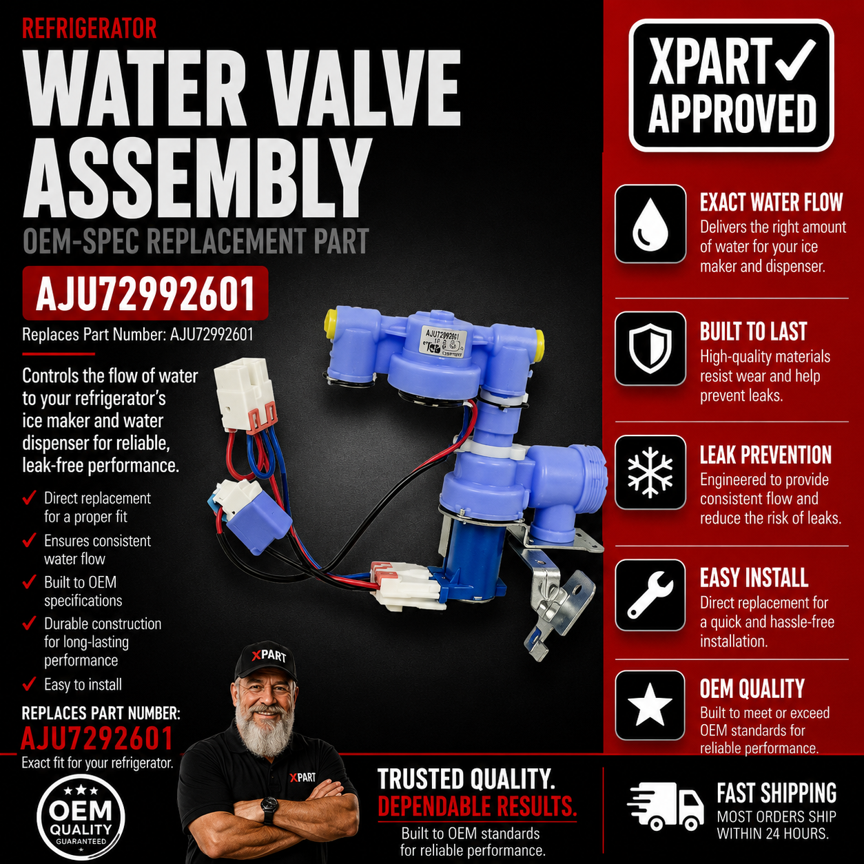 LG Refrigerator Water Inlet Valve AJU72992601 — Fix No Water & No Ice