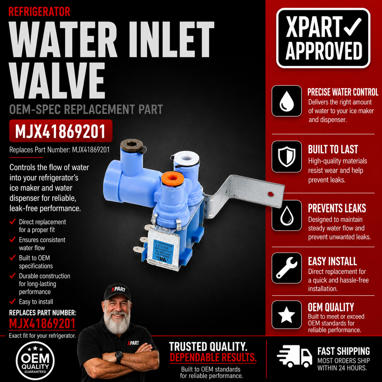 LG Refrigerator Water Inlet Valve MJX41869202 — Fix No Water & No Ice