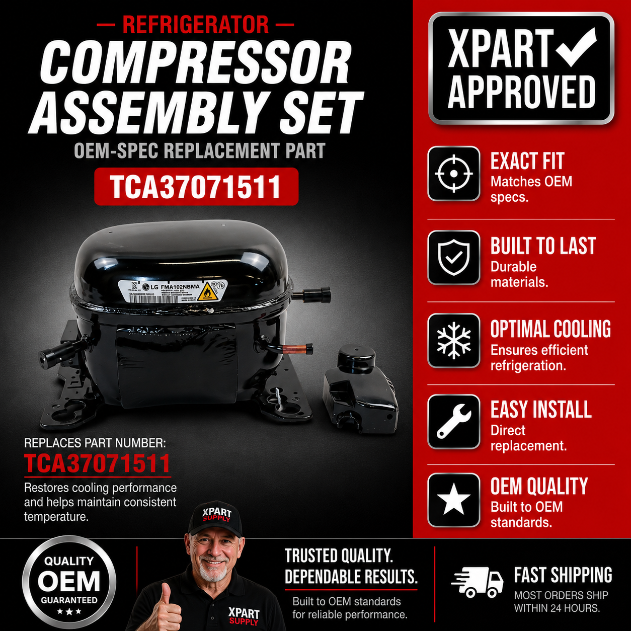 LG TCA37071511 Compressor Set Assembly R600 — Fixes Refrigerator Not Cooling