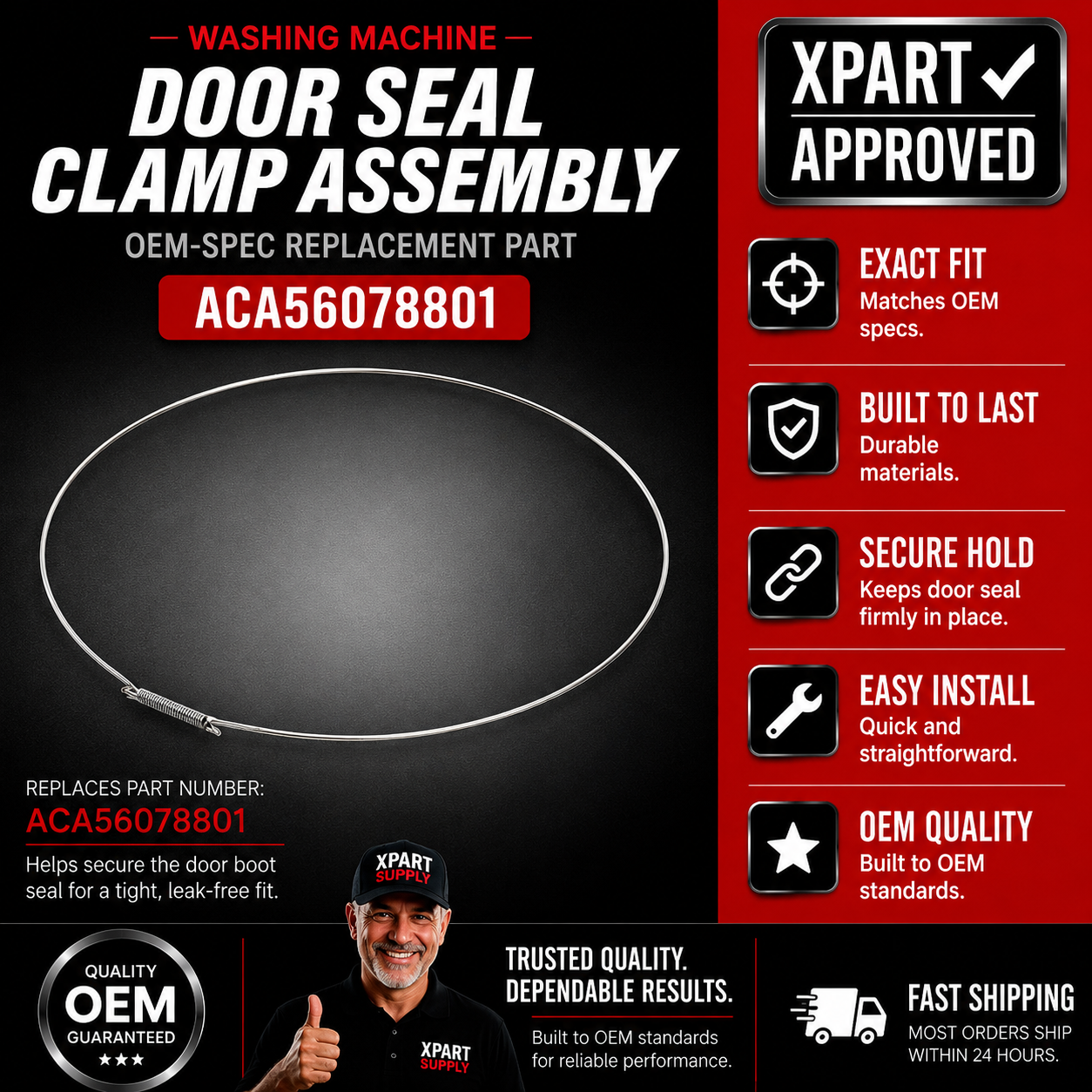 LG Washer Door Boot Seal Clamp ACA56078801 — Fix Door Seal Leaks & Drum Odour