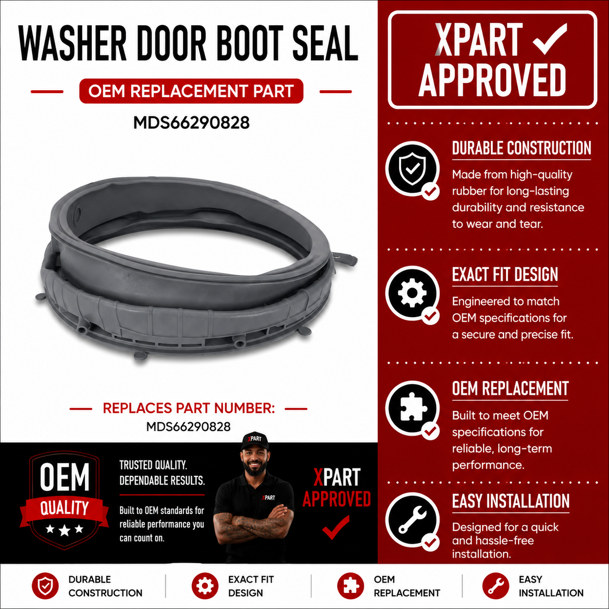 LG Washer Door Boot Seal MDS66290813 — Stop Leaks & Restore Door Seal