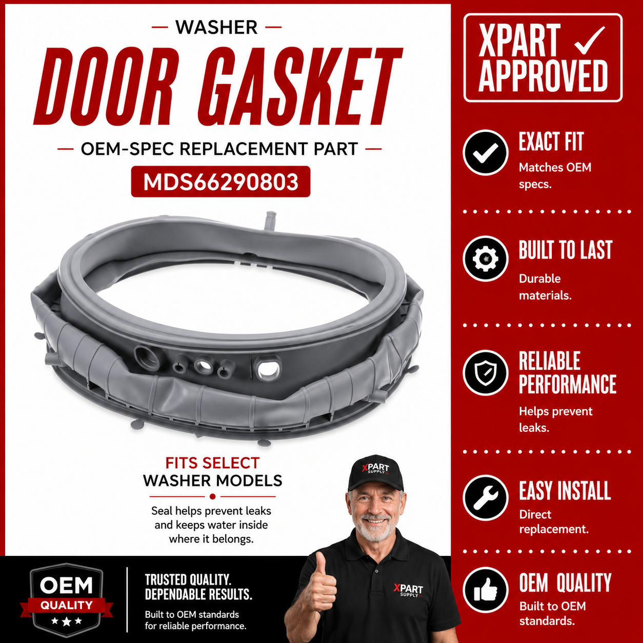 LG Washer Door Gasket MDS66290824 — Fix Door Leaks & Water on Floor