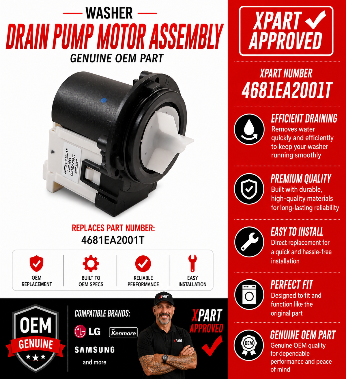 LG Washer Drain Pump & Motor Assembly 4681EA2001T