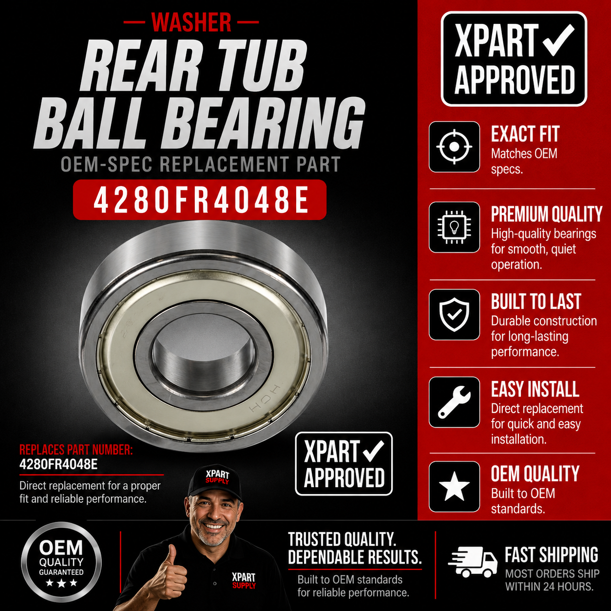 LG Washer Rear Tub Ball Bearing MAP61913707, Replaces 4280FR4048E, 4280FR4048V, 4280FR4048J, 4280FR4048T, 4280EN4001D, MAP61913727, MAP62554002