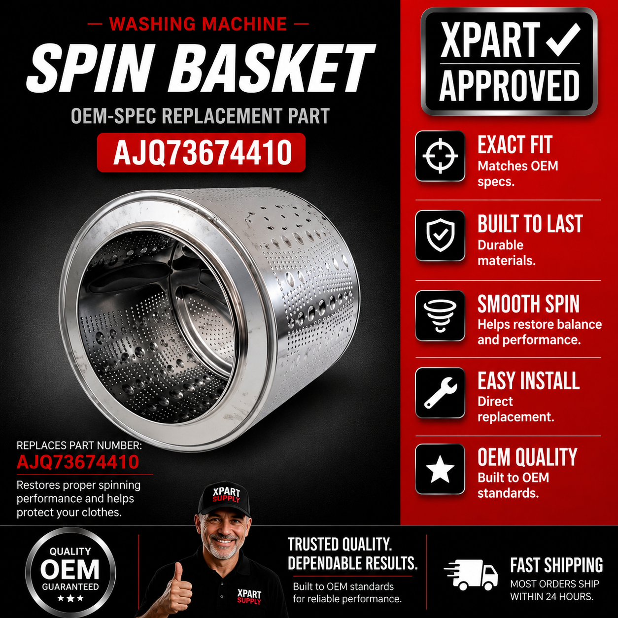 LG Washer Spin Basket AJQ73674410 — Restore Proper Spinning & Drainage