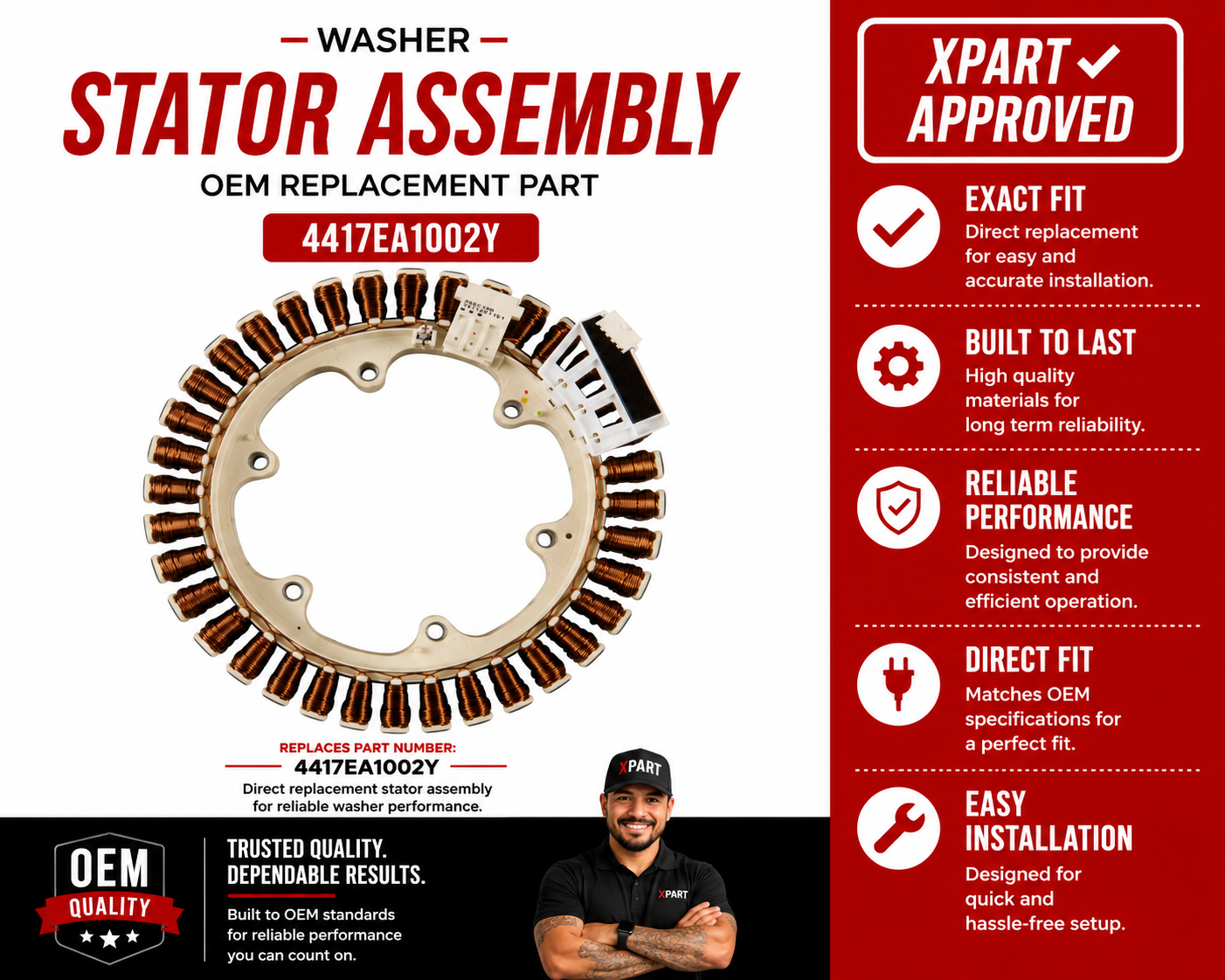 LG Washer Stator Assembly 4417EA1002Y – OEM Direct Drive Motor Stator (Replaces EAU61383403, 4417EA1002W, AP4439332)