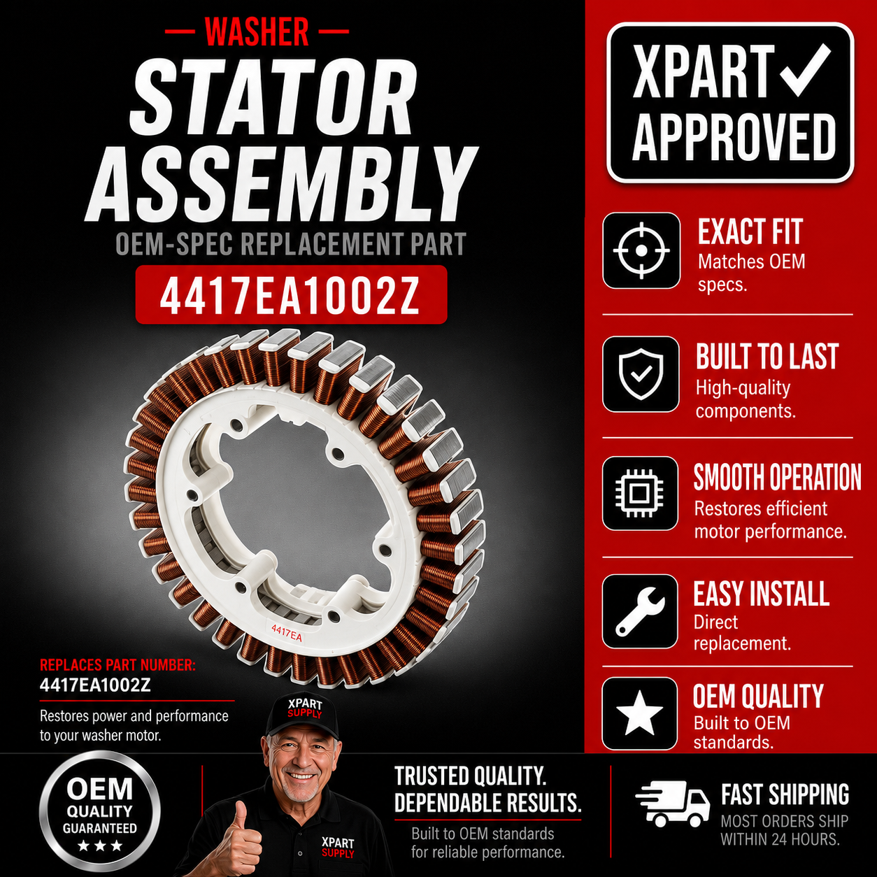 LG Washer Stator Assembly 4417EA1002Z, Replaces 4417EA1002M