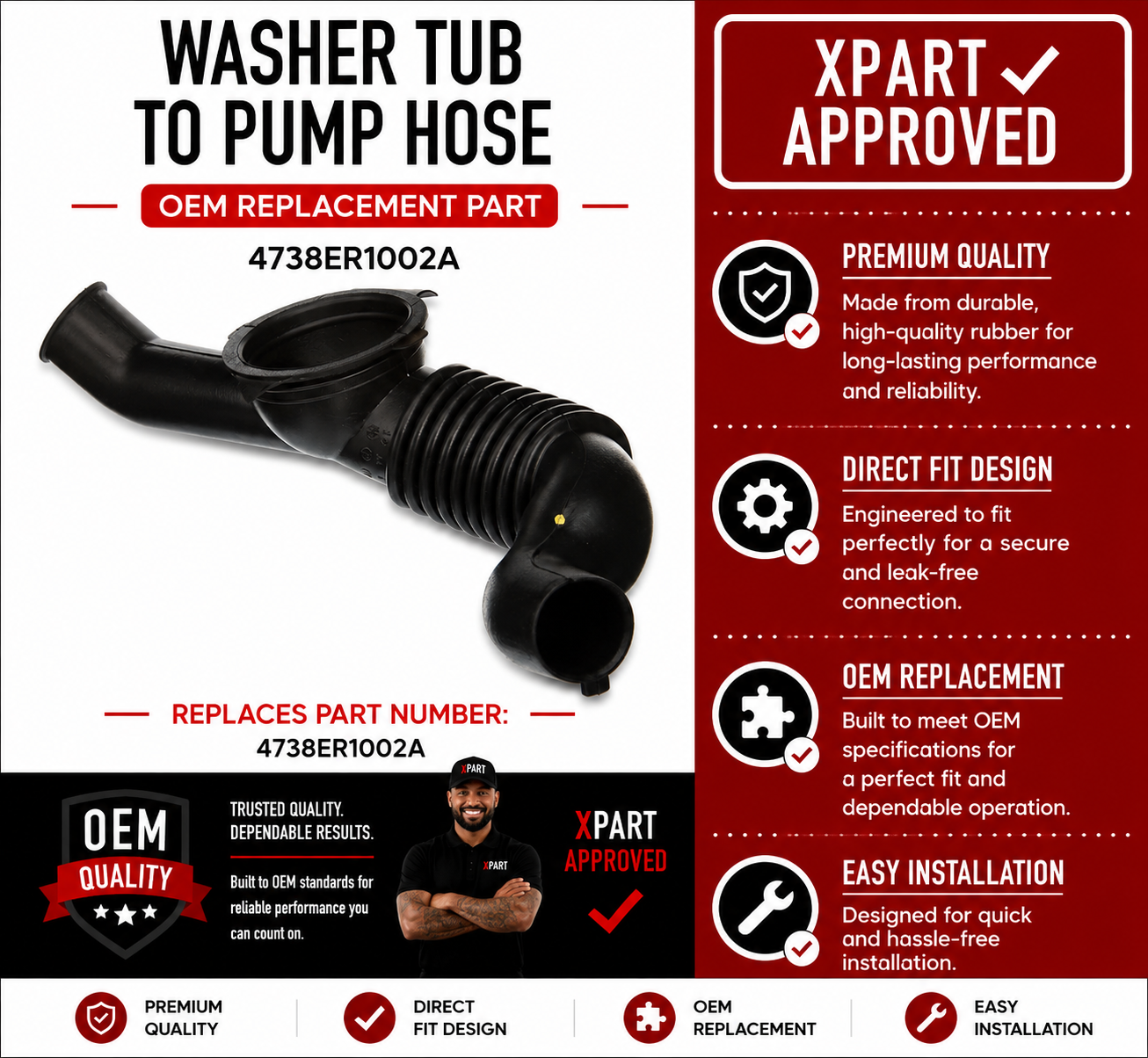 LG Washer Tub to Pump Hose 4738ER1002A — Restore Proper Drainage