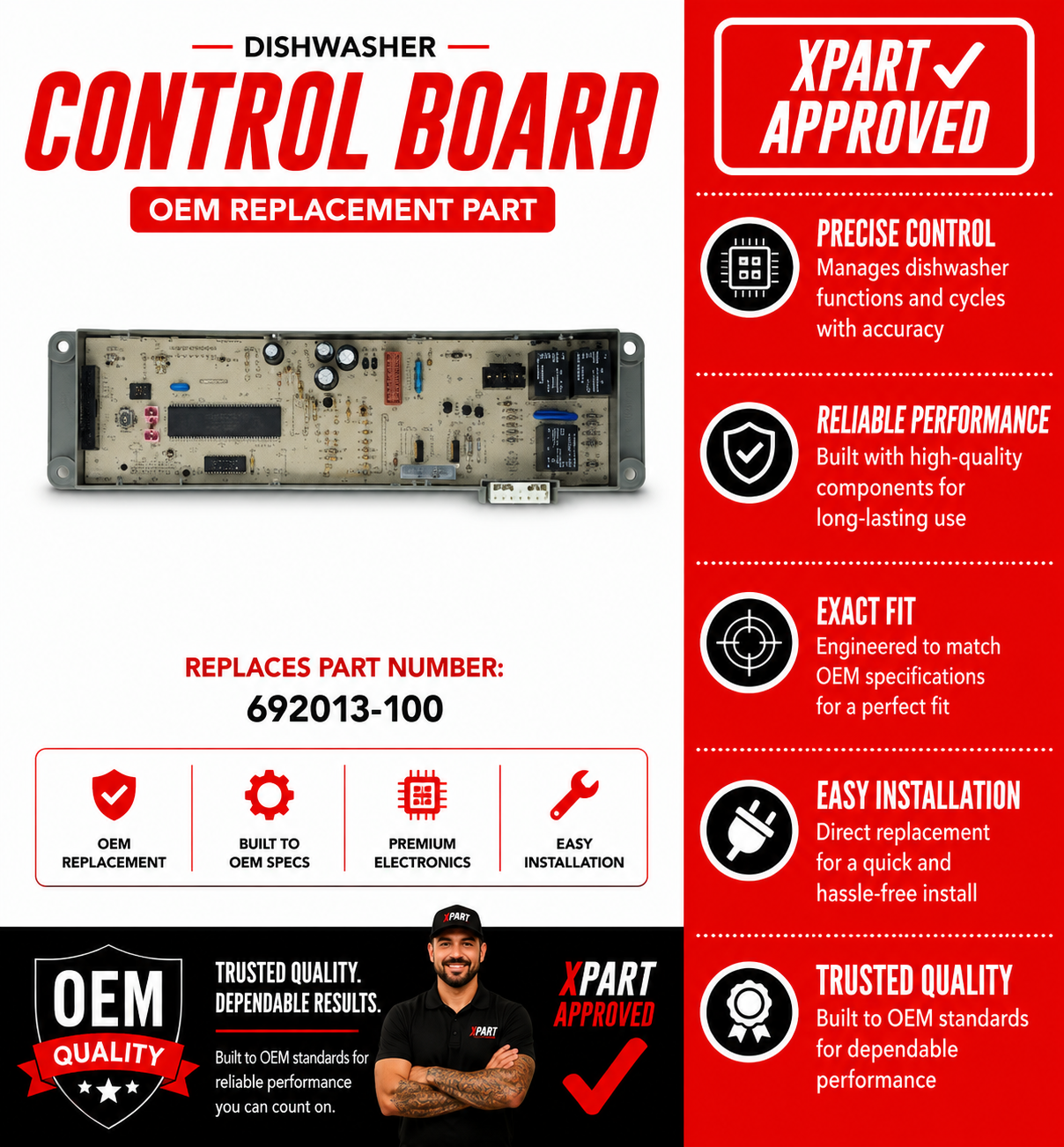 Maytag Dishwasher Control Board 692013-100 — Fixes No Start, Error Codes & Unresponsive Controls