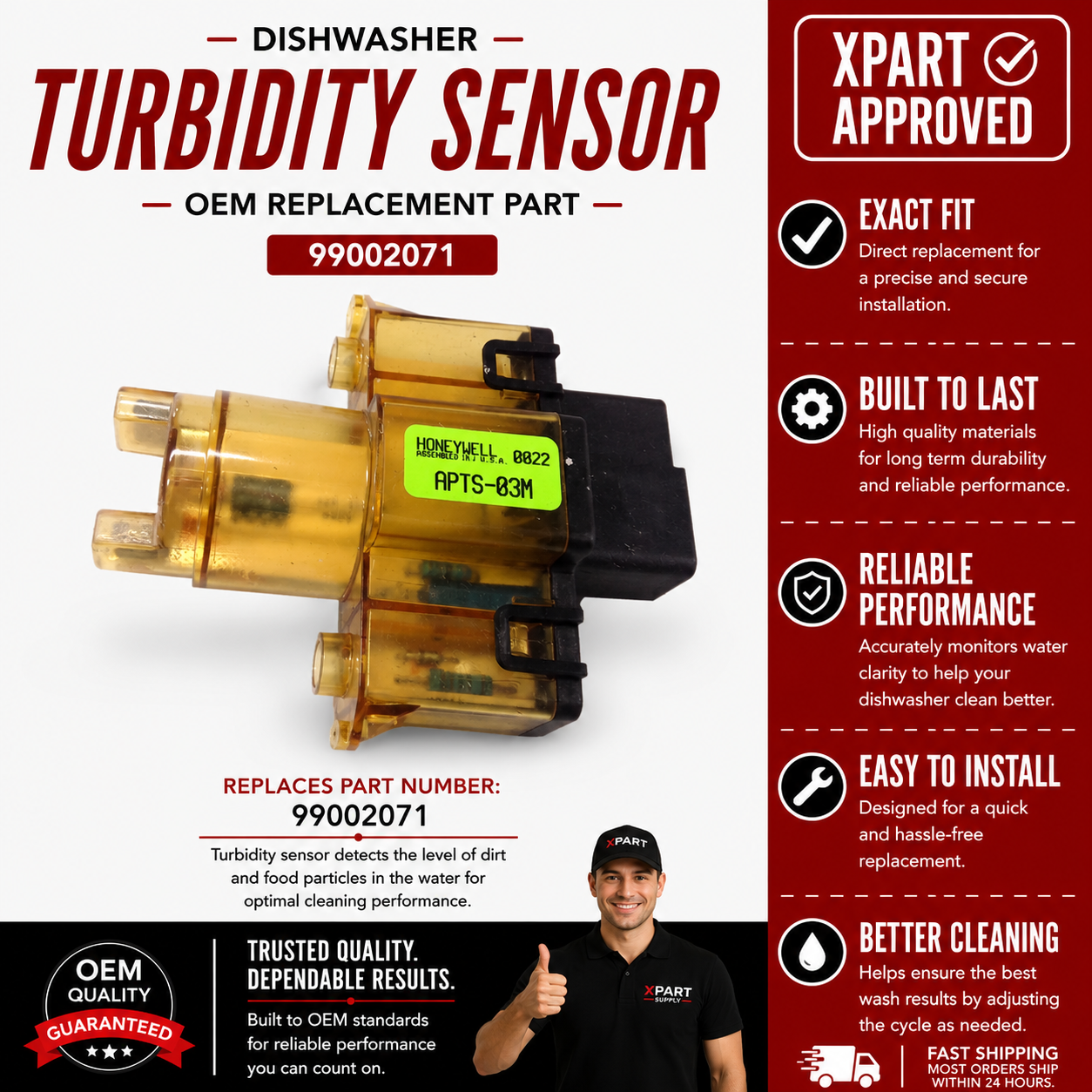Maytag Dishwasher Turbidity Sensor 99002071 — Fixes Poor Wash Results / Dirty Dishes