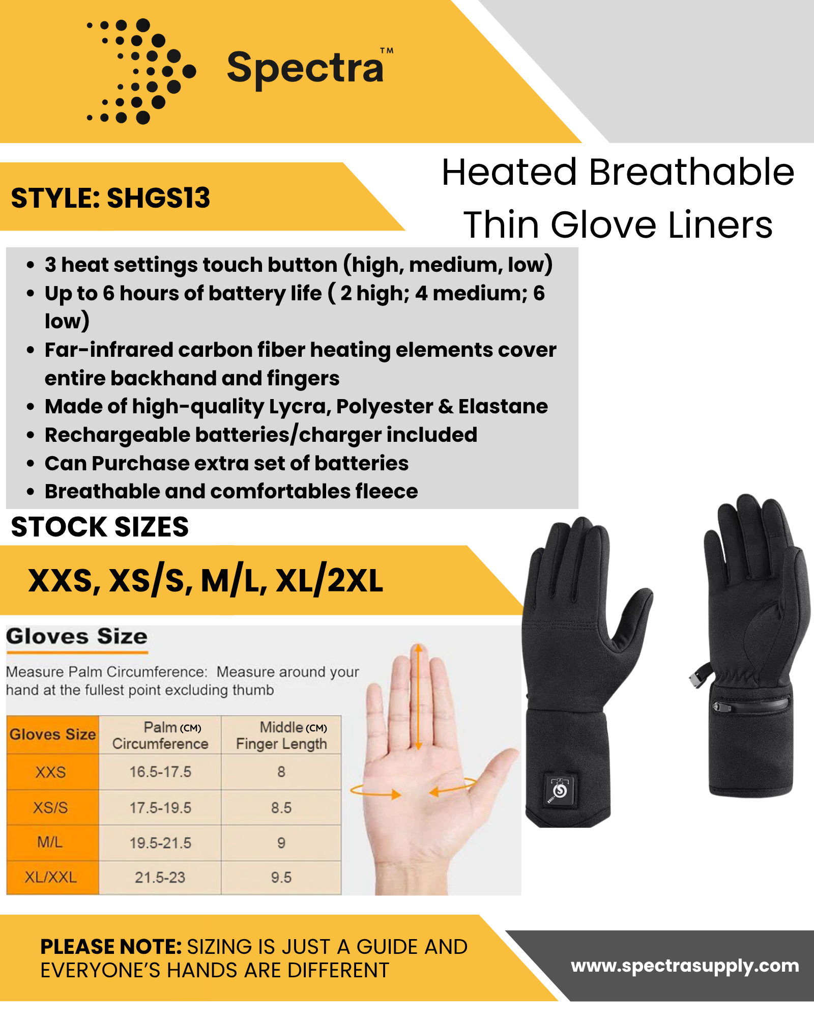Heated Breathable Thin Glove Liners