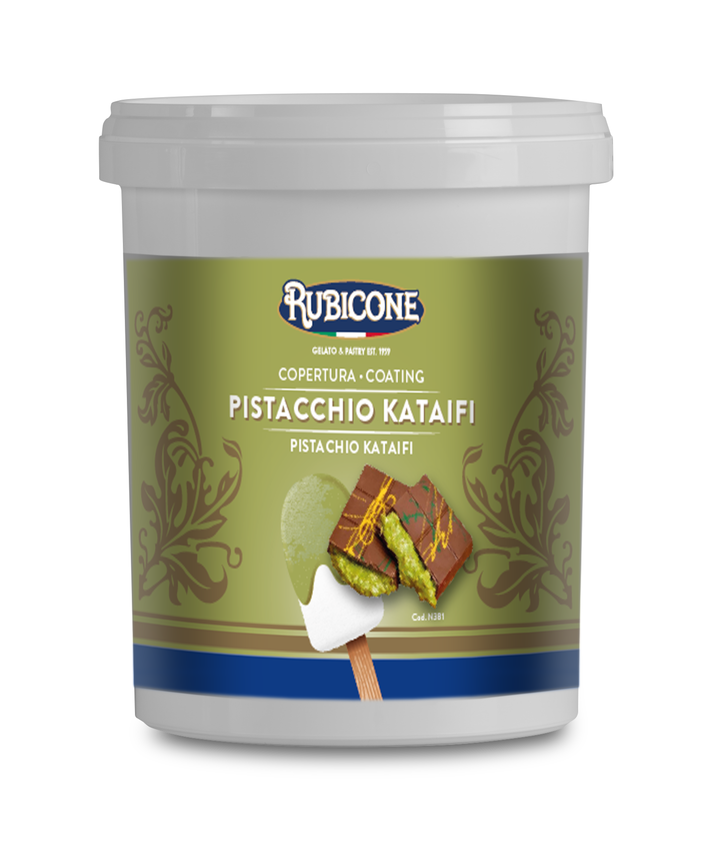 Pistachio Kataifi (Dubai Chocolate) Cone Dip Coating - 1.5 KG Bucket - Rubicone Canada - Made in Italy - Ships Free Within Canada on Orders Above CAD $199