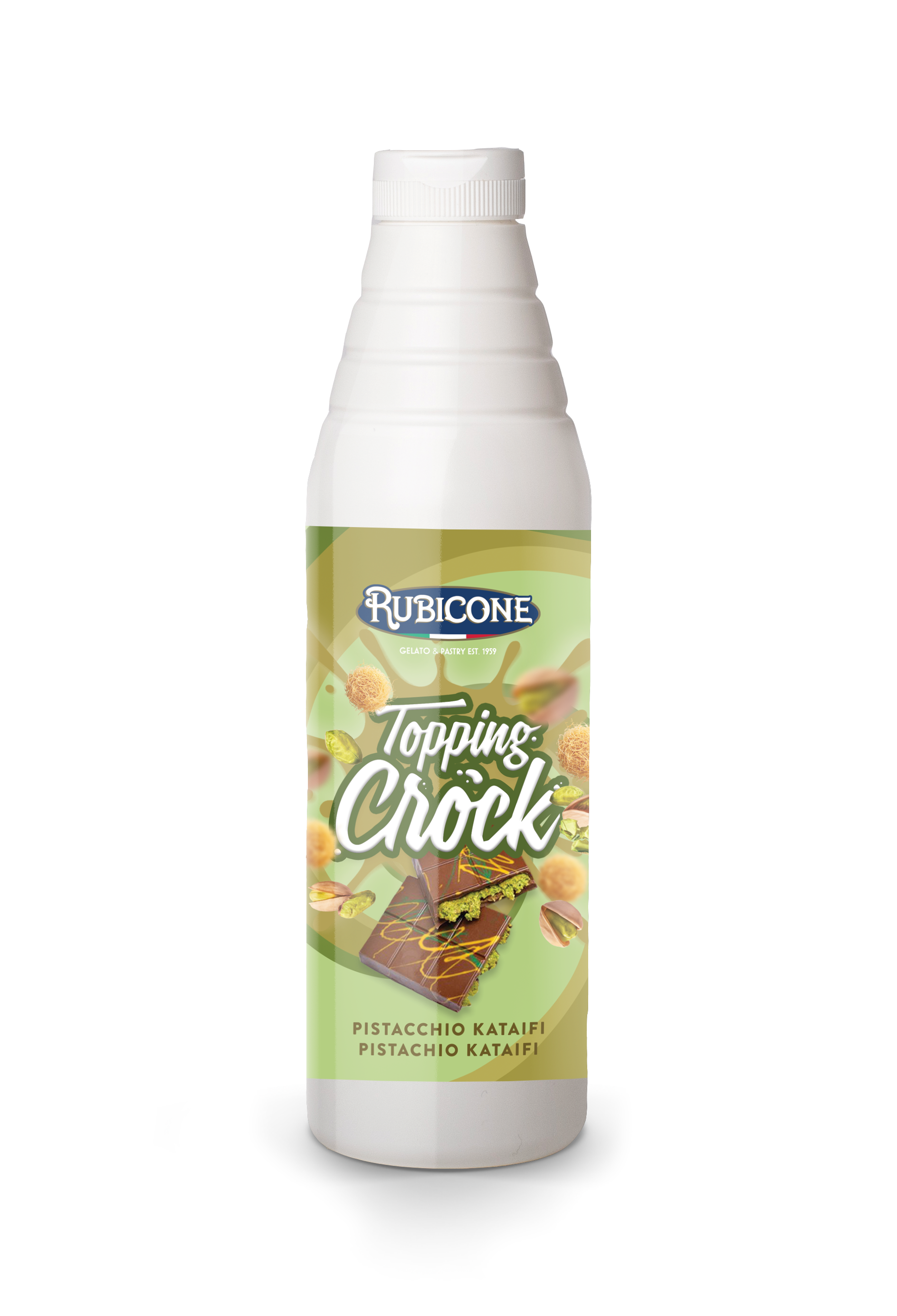 Pistachio Kunafa Kataifi Topping with Pieces (Dubai Chocolate Topping) - 1 KG Squeeze Bottle - Pistachio Kataifi Crock Topping - Rubicone Canada - Ships Free Within Canada on Orders Above CAD $199