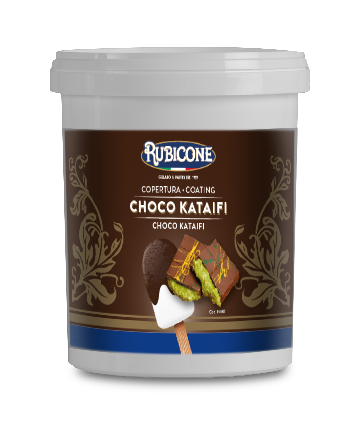 Choco Kataifi (Dubai Chocolate) Dark Chocolate Cone Dip Coating - Vegan - 1.5 KG Bucket - Rubicone Canada - Made in Italy