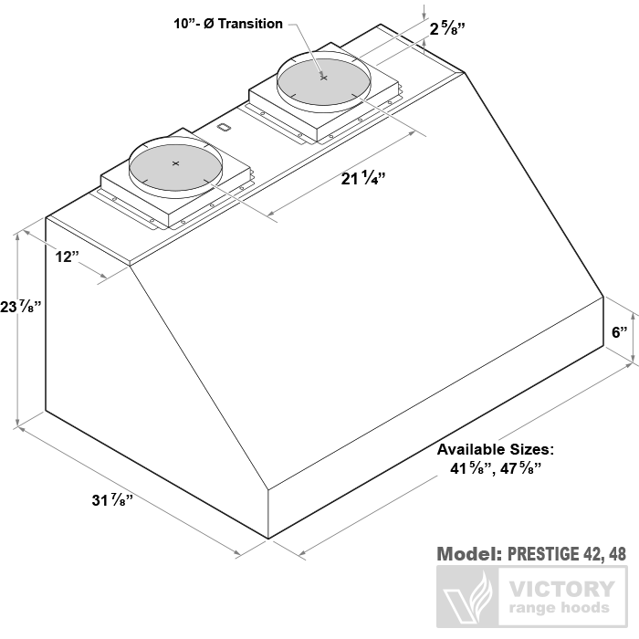 42 Inch 2300 CFM BBQ Range Hood - VICTORY Prestige