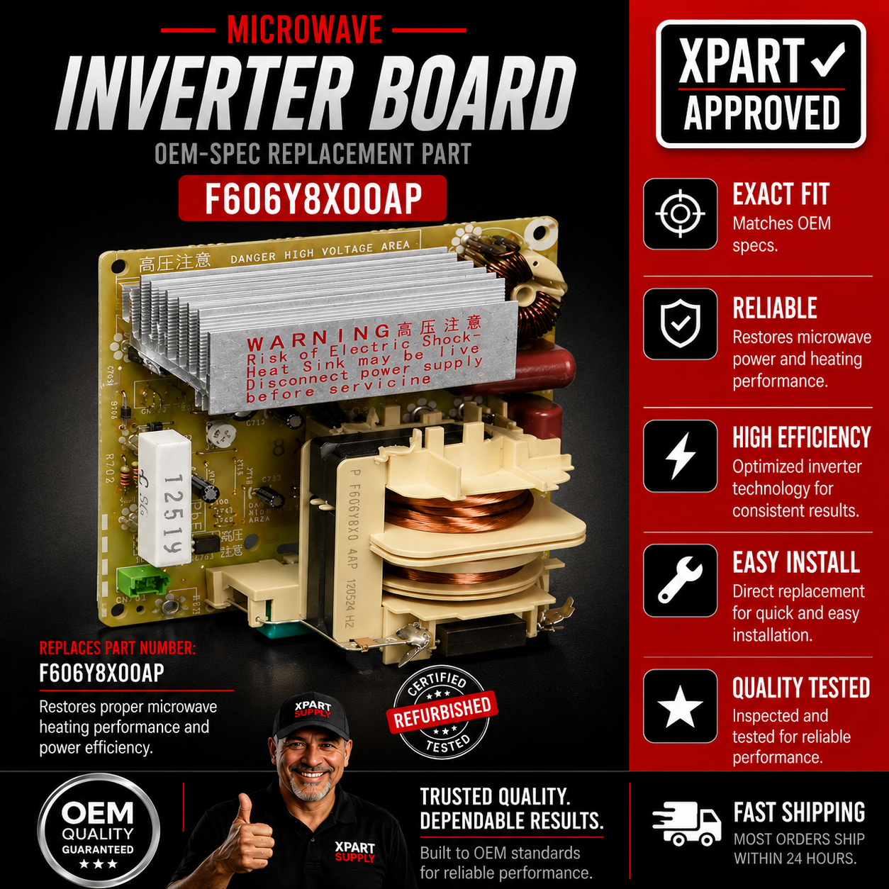 Panasonic Microwave Inverter Board F606Y8X00AP, Replaces F606Y5X00AP, F606Y8M00AP, F606Y8X00CP