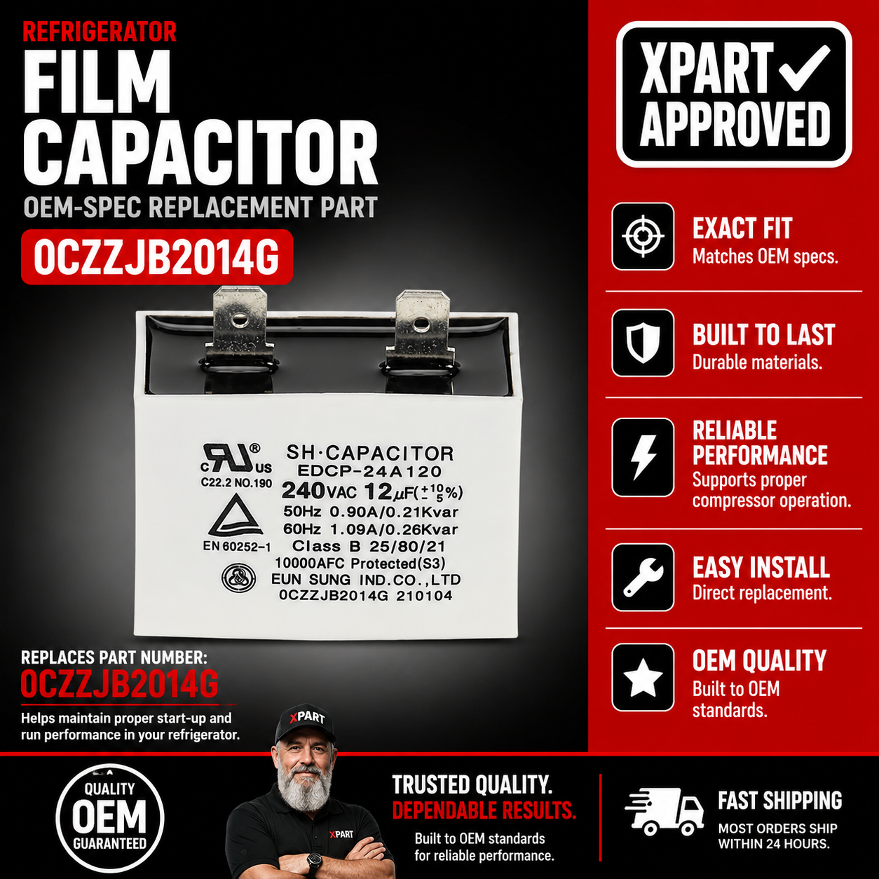 LG Refrigerator Run Capacitor 0CZZJB2014G — Fixes Compressor That Won't Start or Run