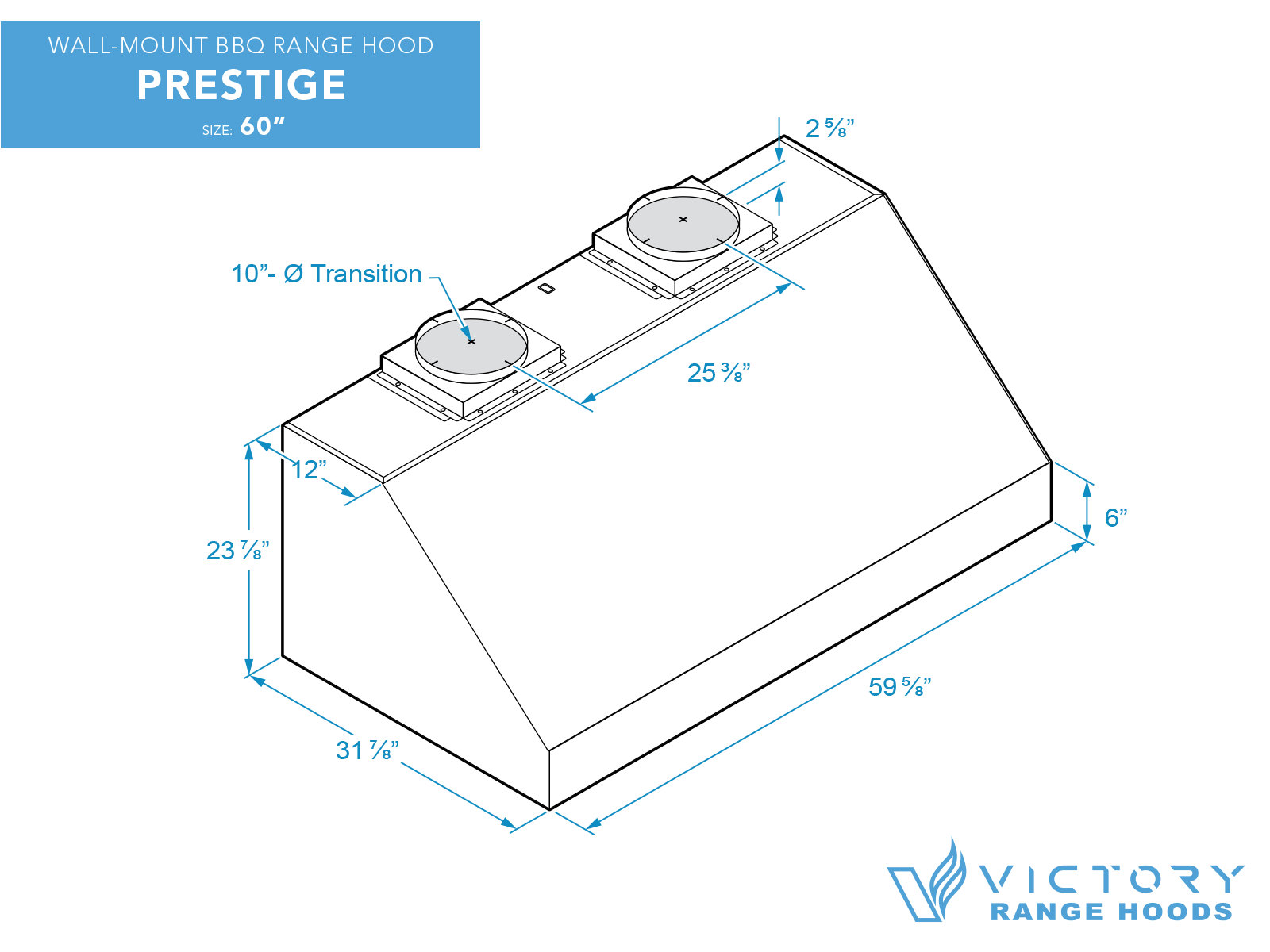 60 Inch 2300 CFM BBQ Range Hood - VICTORY Prestige