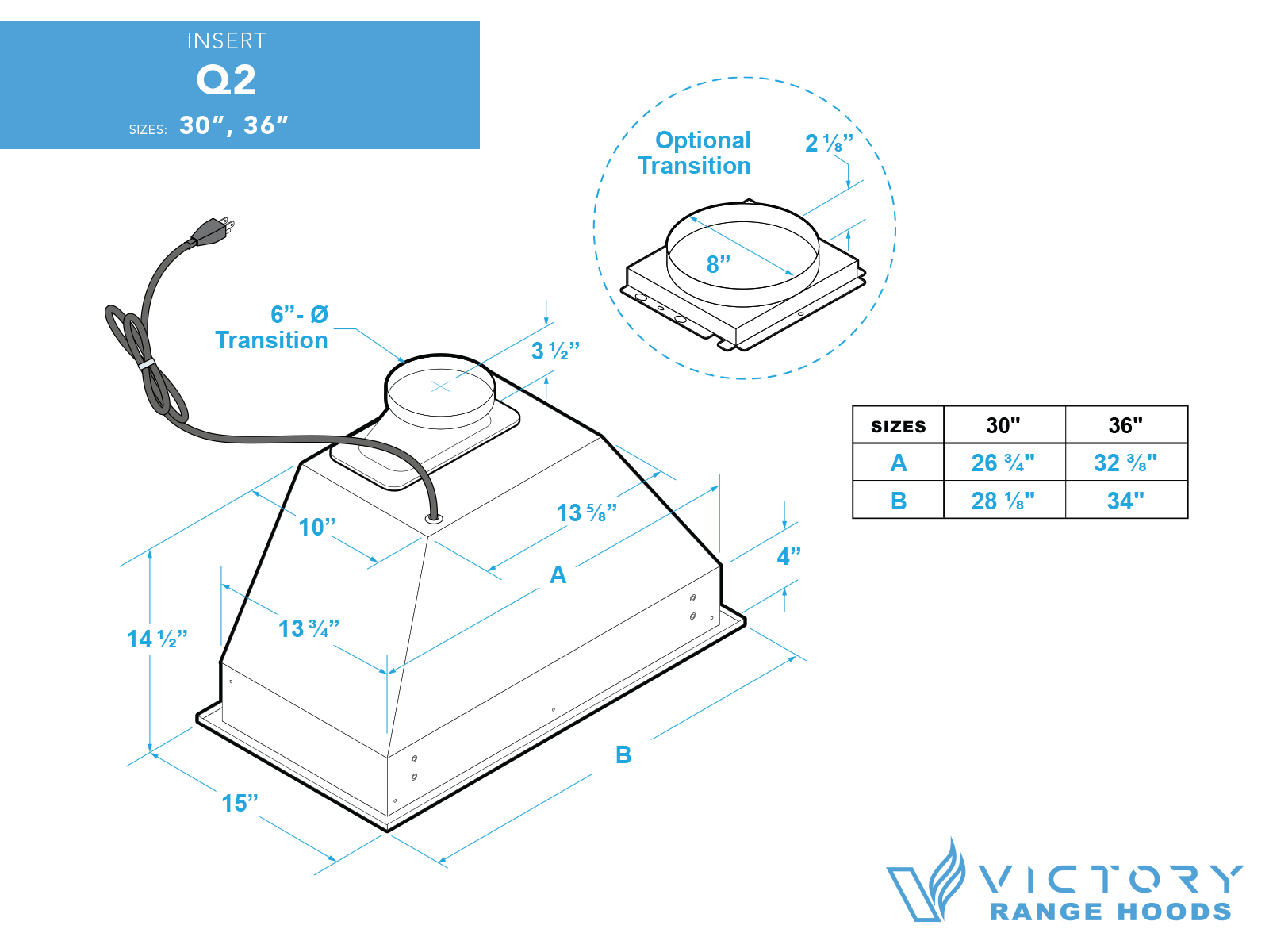 36 Inch 700 CFM Range Hood Insert - VICTORY Q2