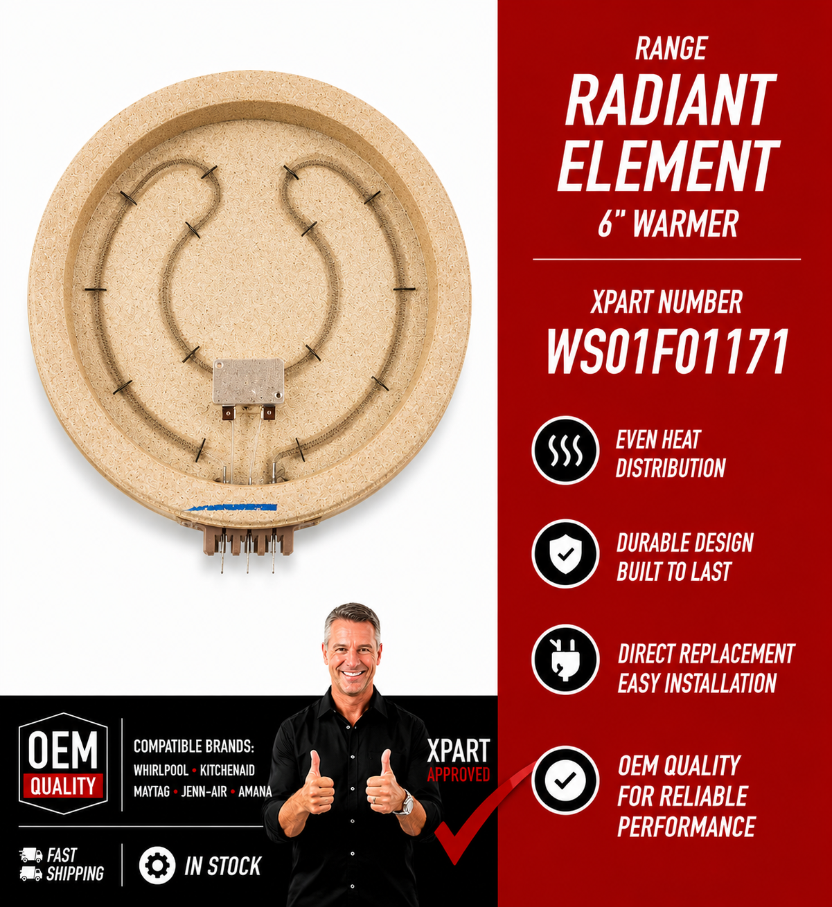 GE Range Radiant Surface Element 6 Inch Warmer WS01F01171