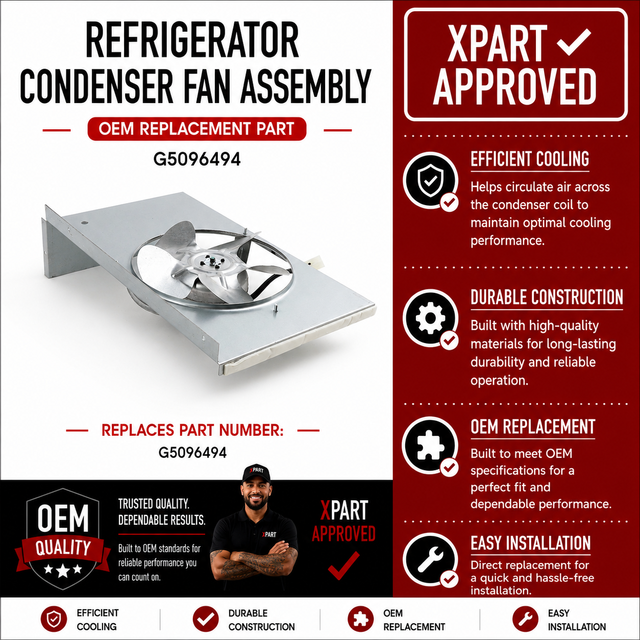 Refrigerator Condenser Fan Assembly G5096494 — Stop Overheating & Restore Cooling