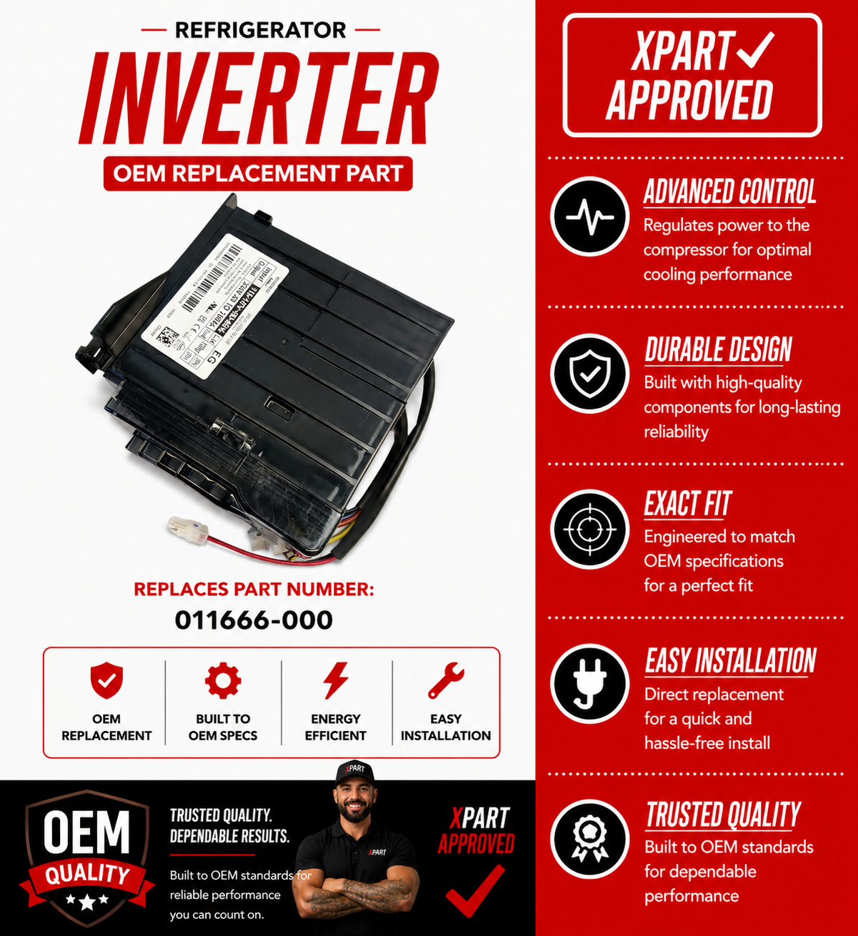 Refrigerator Inverter Board 011666-000 — Fixes Compressor Not Running & Temperature Drift