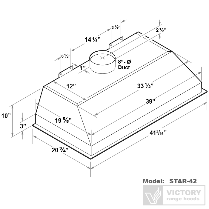 42 inch 900 CFM Range Hood Insert - VICTORY Star (Double blower)
