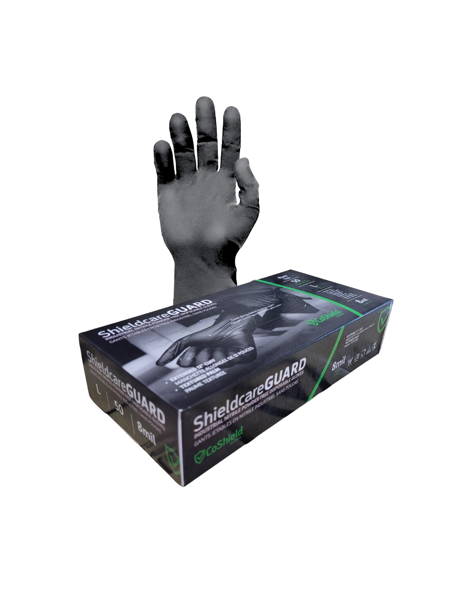 Black 8mil Extended Cuff Nitrile Gloves