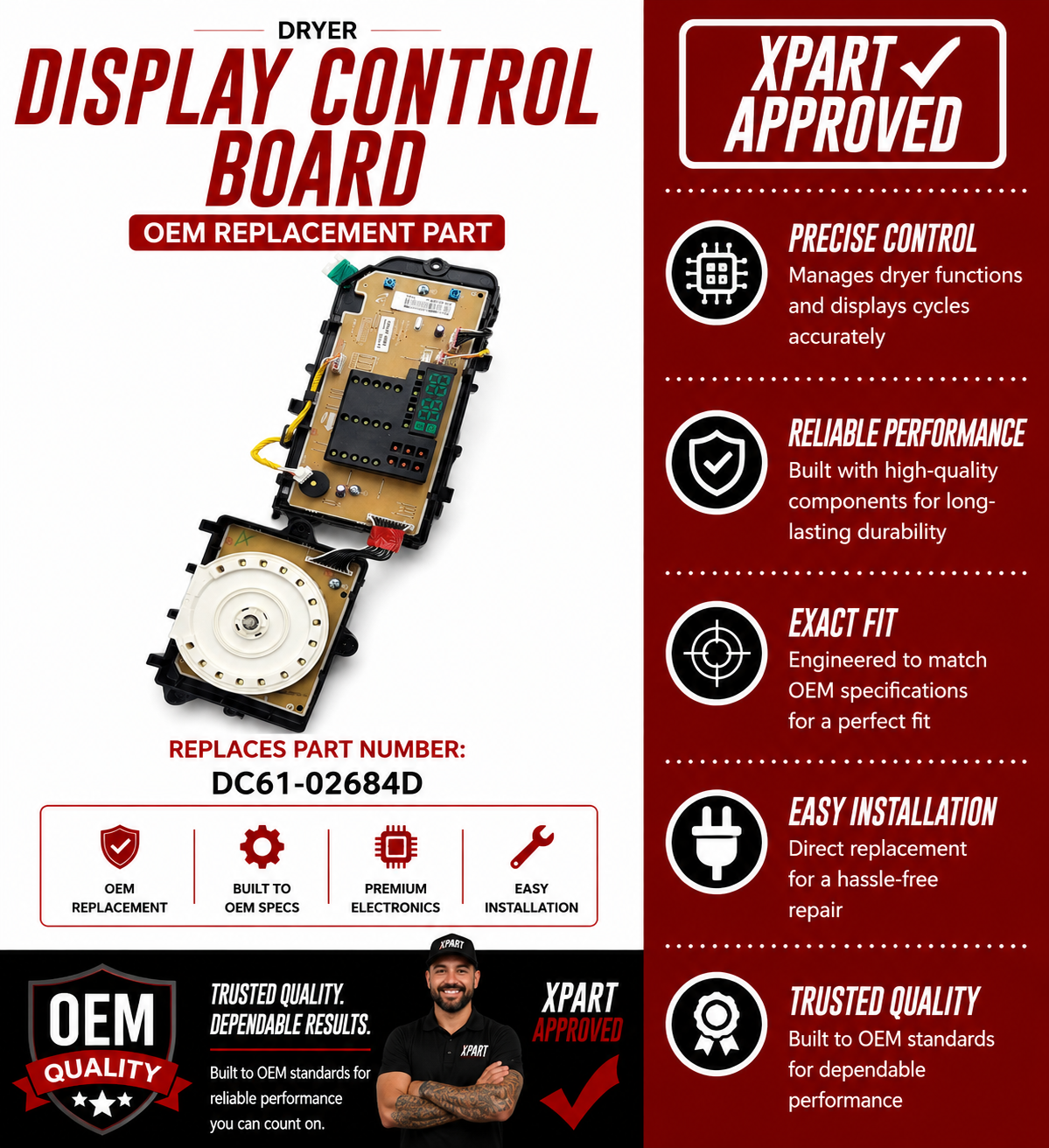 Samsung Dryer Display Control Board DC61-02684 — Fixes No Display, Error Codes & Unresponsive Controls