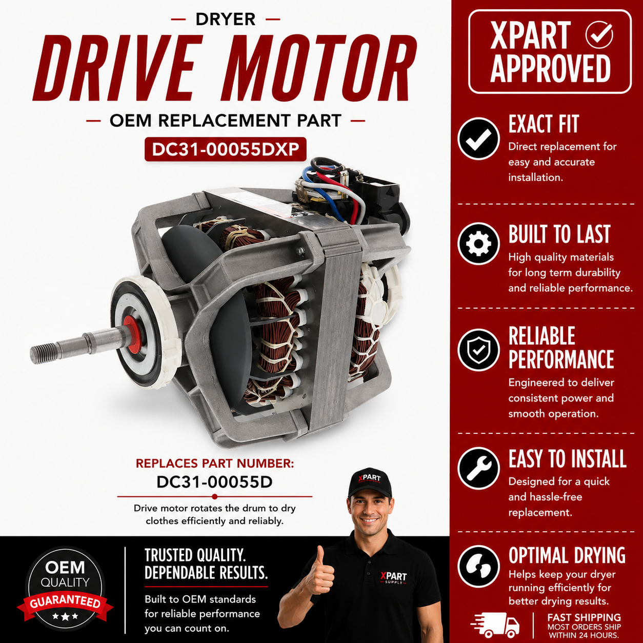 Samsung Dryer Drive Motor DC31-00055D — Fix Drum Not Spinning or No-Start