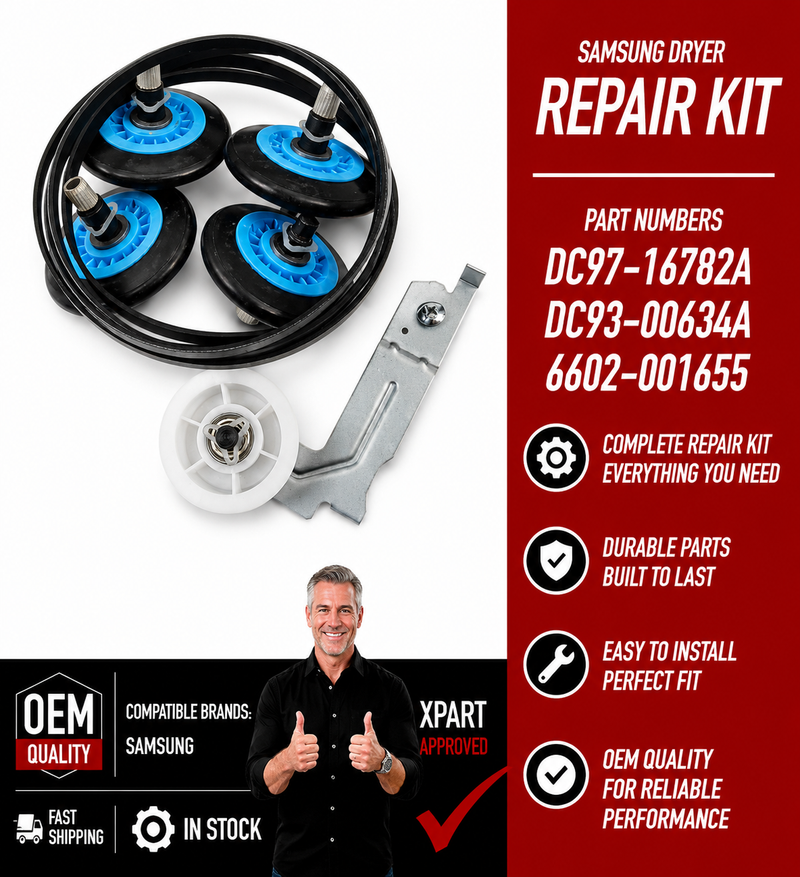 Samsung Dryer Drum Belt Maintenance Kit DC97-16782A – OEM & Premium XPart Options Available (Replaces DC93-00634A, 6602-001655)