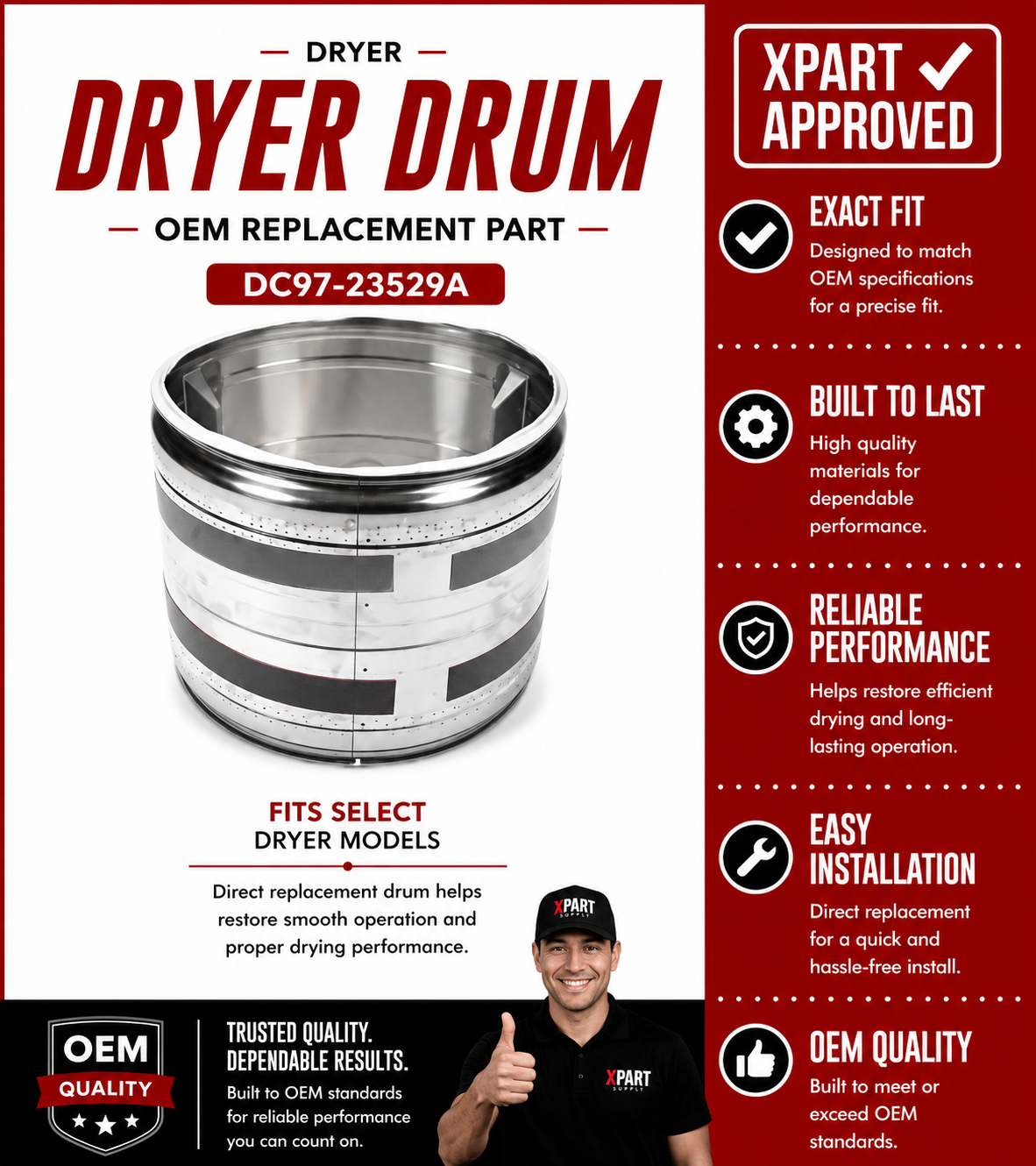 Samsung Dryer Drum DC97-23529A — Fix Noisy Tumbling or No-Spin Fast