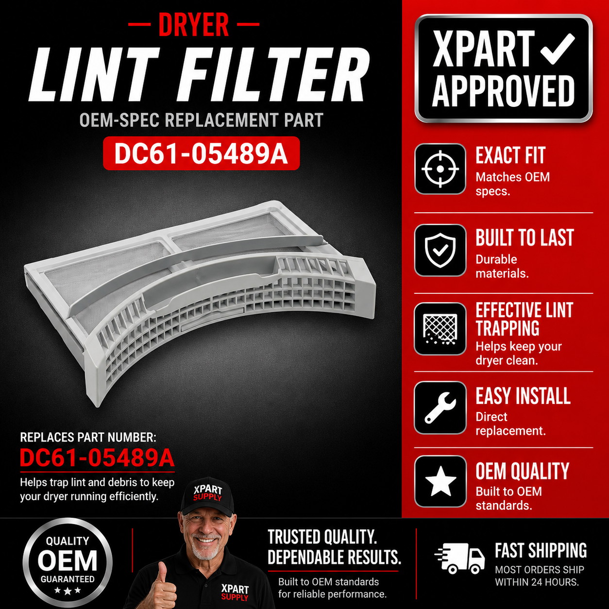 Samsung Dryer Lint Filter DC61-05489A — Restores Airflow & Prevents Dryer Fire Hazards