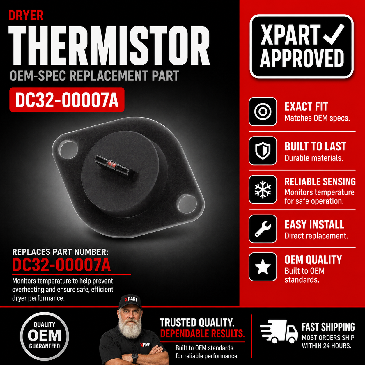Samsung Dryer Thermistor DC32-00007A — Fix Overheating, No Heat & tE Error Codes