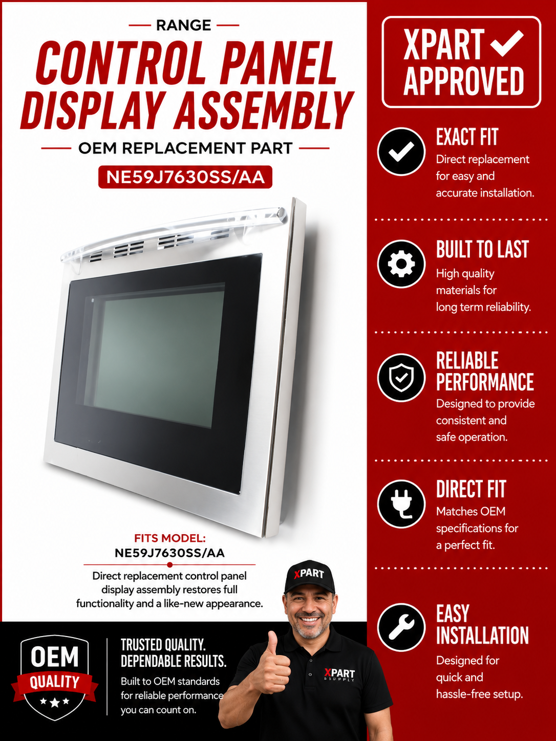 Samsung Full Oven Door Assembly DG94-01116B — Fix Broken, Cracked, or Damaged Oven Door