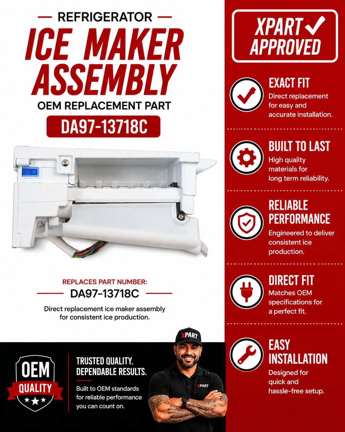 Samsung Ice Maker Assembly DA97-13718C — Fixes Refrigerator Not Making Ice
