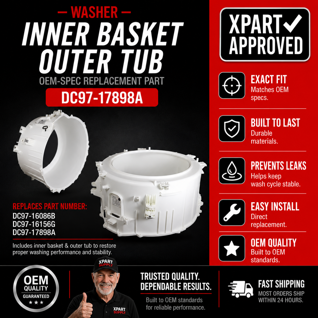 Samsung Inner Basket & Outer Tub Assembly DC97-16086B — WF45H6100AP/A2 CPO