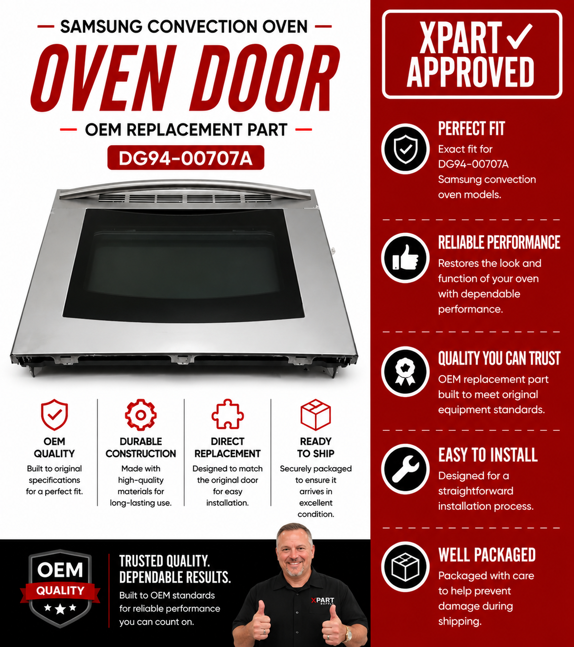 Samsung Oven Door Assembly DG94-00707A — Restores Full Door Function