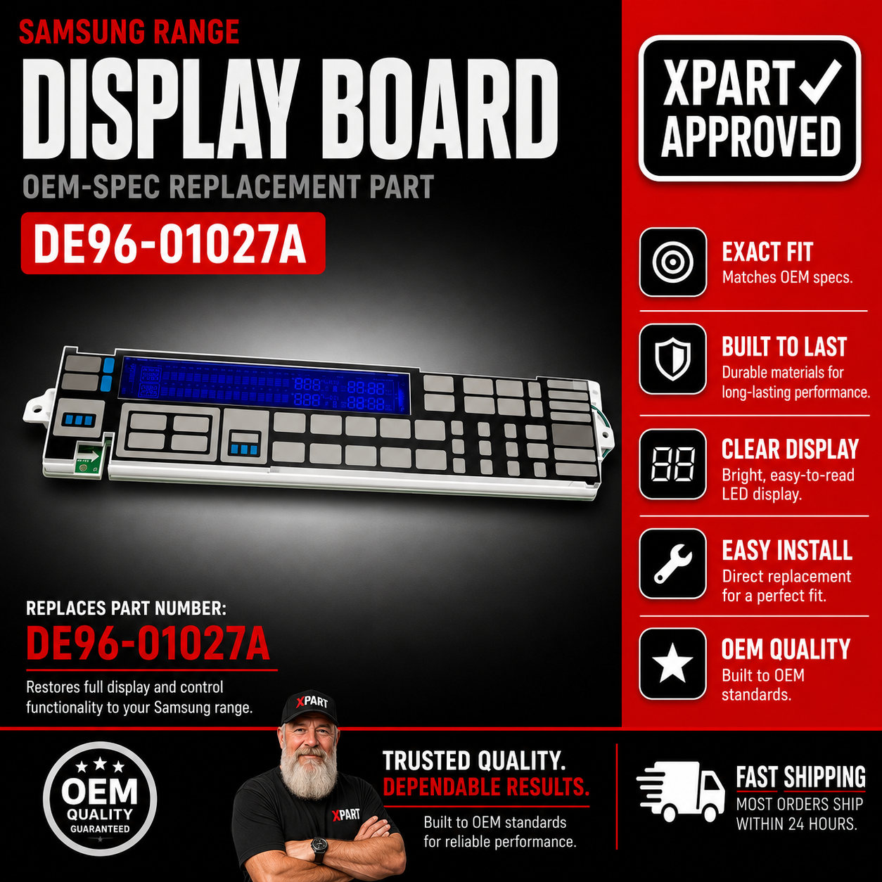 Samsung Display Board DE96-01027A — Fixes Blank, Flickering & Unresponsive Range Display