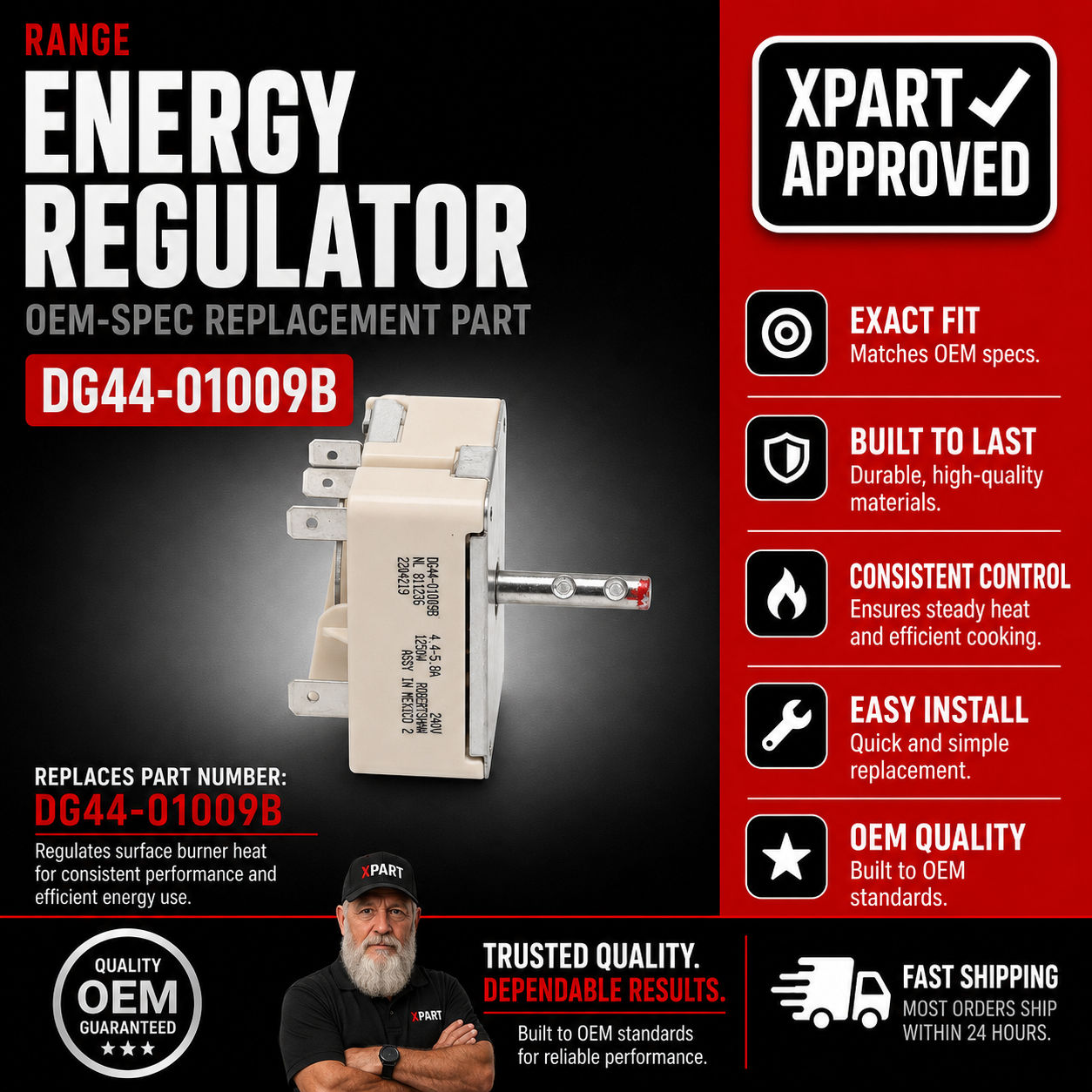 Samsung Energy Regulator DG44-01009B — Fixes Burner Stuck on High or Not Regulating