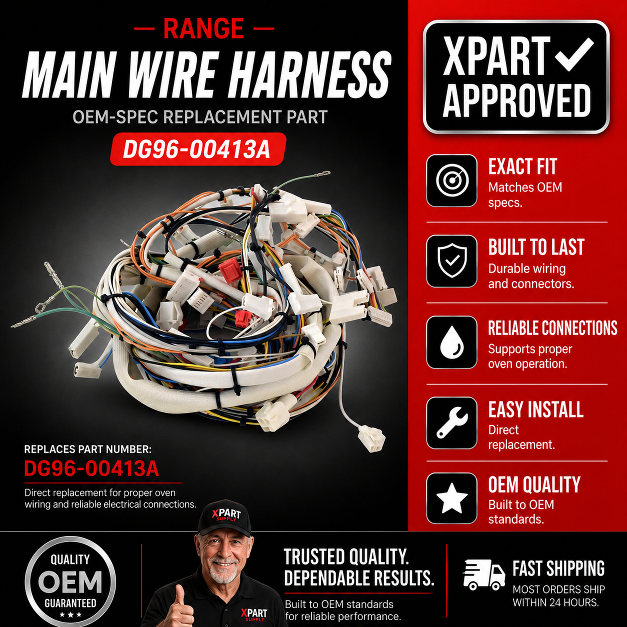 Samsung Range Main Wire Harness DG96-00413A, Fixes Burned or Damaged Electrical Connections